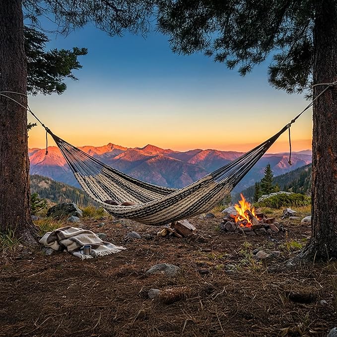 Sunnydaze Handwoven XXL Thick Cord Mayan Double Hammock for Outside - 625-Pound Capacity Heavy-Duty Outdoor Hammock - Black/Natural - Image 6
