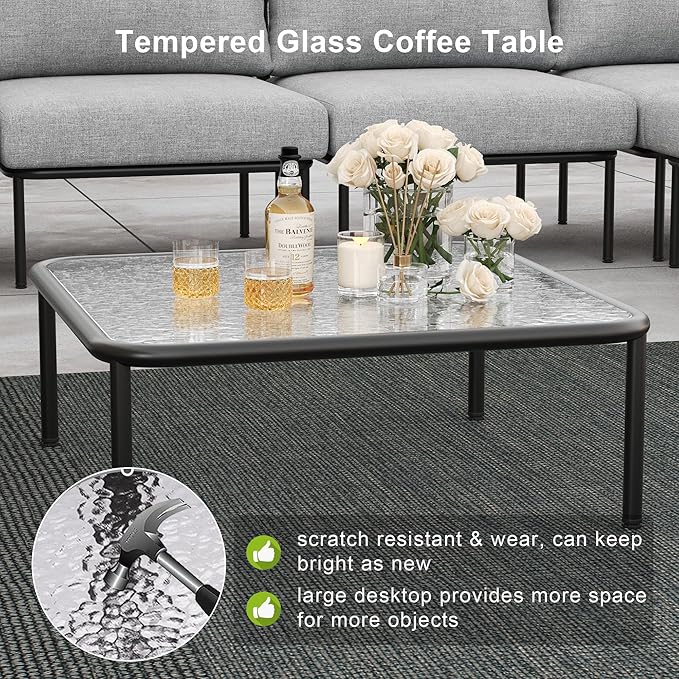 LayinSun 11 Pieces Aluminum Patio Furniture Set, Modern Modular Sectional Sofa with Coffee Table and Upgrade Thickness Cushion
