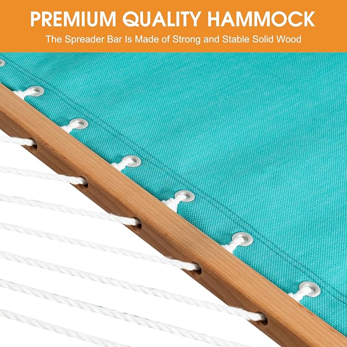 Lazy Daze Hammocks 11 FT Double Outside Hammock Quick Dry Olefin Fabric Hammock with Spreader Bar & Side Pocket for Outdoor Poolside Backyard 450 lbs Capacity, Turquoise - Image 3