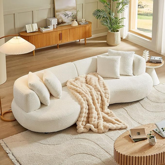 102.36 inch Mid Century Sectional Curved Sofa, Modern Boucle Fabric Comfy Upholstered 4-Seat Couch for Living Room Apartment and Office,White