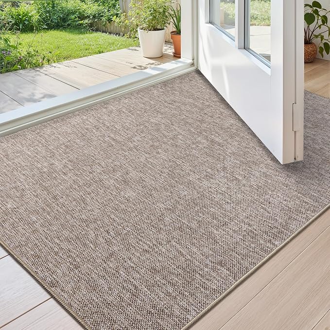 Color&Geometry Ultra Thin Indoor Door Mat (Rolled-up NO Creases) 27.5"x60", Non Slip Rubber Backed Dirt Trapper Door Mat Indoor Entrance, Low Profile Entryway Mat, Easy Clean, Light Brown Linen by COLORG
