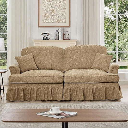 KEIKI Mid Century Modular Sofa with Flared Arms and Skirted Design, 76" Loveseat Chenille Sectional Couches for Living Room, Comfy Apartment Size Couch, Home Sofa Bedroom Furniture, Light Coffee