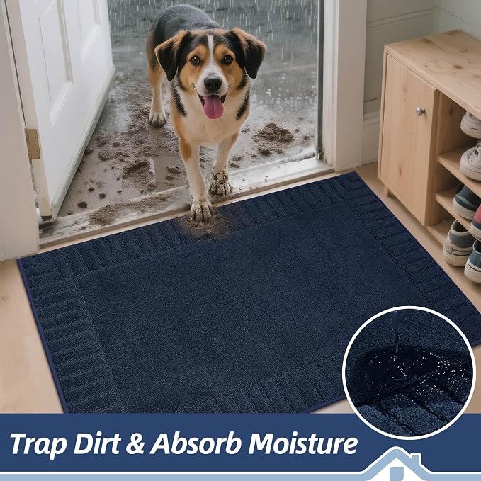 BEQHAUSE Door-Mat-Non-Slip Dirt Trapper Door Mats Low-Profile Front Door Mat Absorbent Floor Mats for Entryway Washable Mud Resistant Home Entrance Doormat,Navy Blue,24"x60" - Image 3