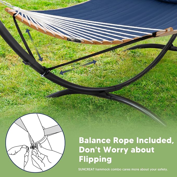SUNCREAT Hammocks for Outside with Stand, Porch Hammock and Stand, 475 lbs Capacity, Patent Pending, Navy - Image 3