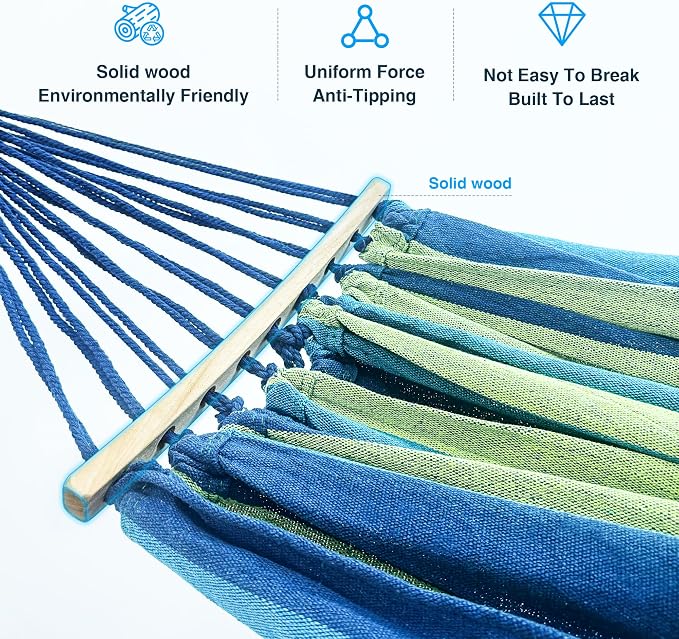 ANAGOO Double Hammock, Heavy Duty Portable, 500 lb Weight Capacity, Perfect for Both Indoors and Outdoors, 2 Person Hammock with Carrying Bag, Wide Blue - Image 5