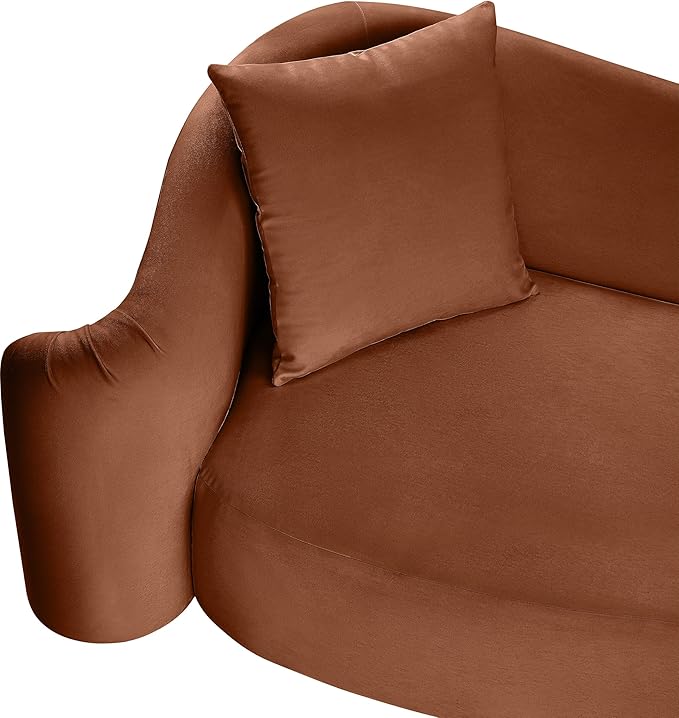 Meridian Furniture 44052Cognac-S Destin Collection Modern | Contemporary Sofa with Ultra Luxe Cognac 460 GSM Velvet, Rich Curves, 91" W x 34.5" D x 31" H, Cognac