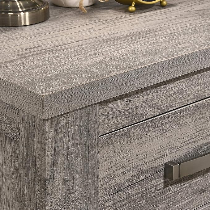 Floren Contemporary Weathered Gray Wood Bedroom Set, Queen Panel Bed, Dresser, Mirror, Nightstand