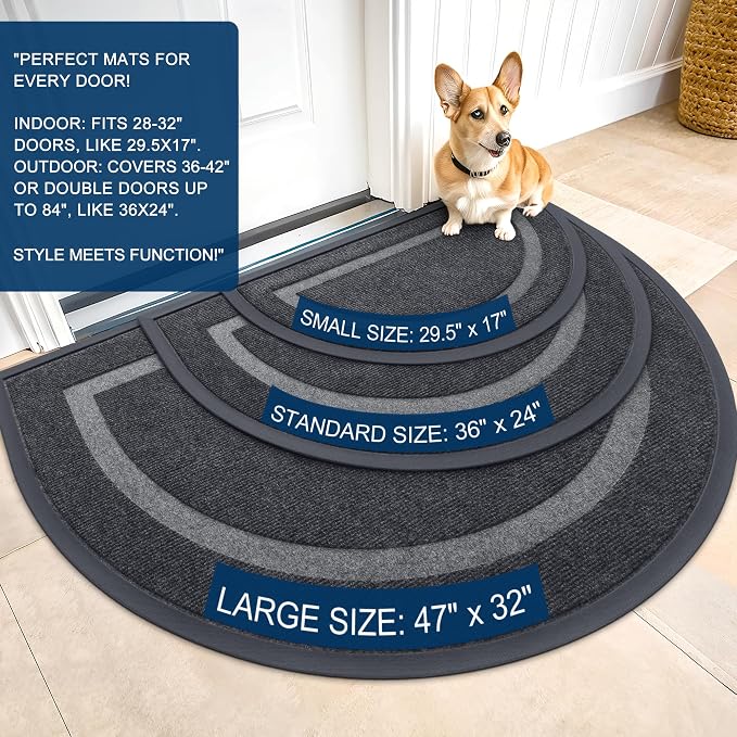 OLANLY Half Circle Door Mat Indoor Outdoor Entrance Welcome, Waterproof All-Season, All-Weather Doormat, Sturdy Natural Rubber, Low Profile, Easy Clean Patio Porch Entryway Mat, 36x24, Grey - Image 3