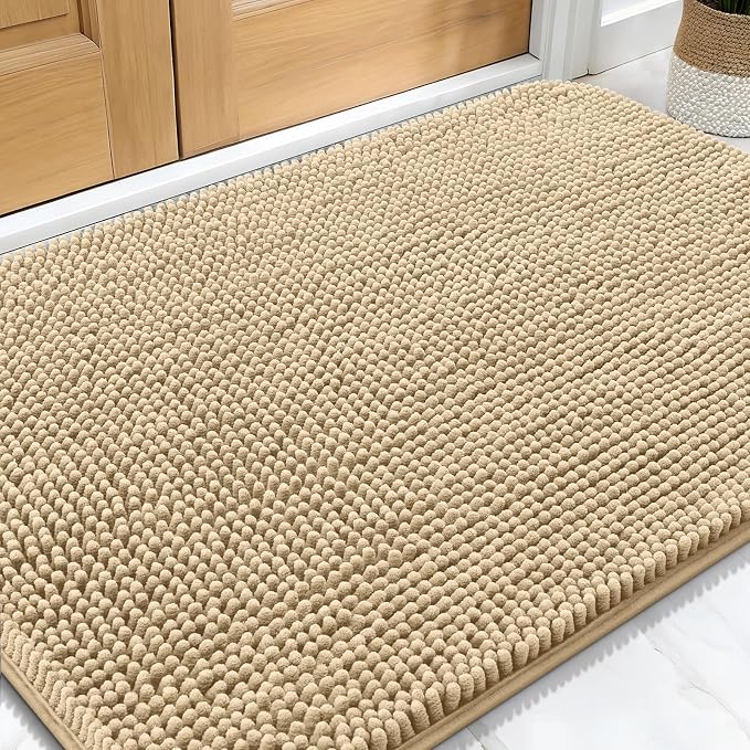 OLANLY Dog Door Mat for Muddy Paws 30x20, Absorbs Moisture and Dirt, Absorbent Non-Slip Washable Doormat, Quick Dry Chenille Mud Mat for Dogs, Entry Indoor Entryway Carpet for Inside Floor, Beige by OLANLY
