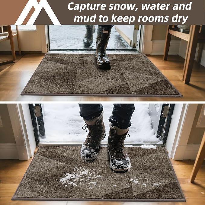 COSY HOMEER Entryway Rugs Doormat 20"x32", Non-Slip Absorbent Polyester, Washable Rugs for Front Door, Dirty Paws & High Traffic Areas, Brown - Image 2
