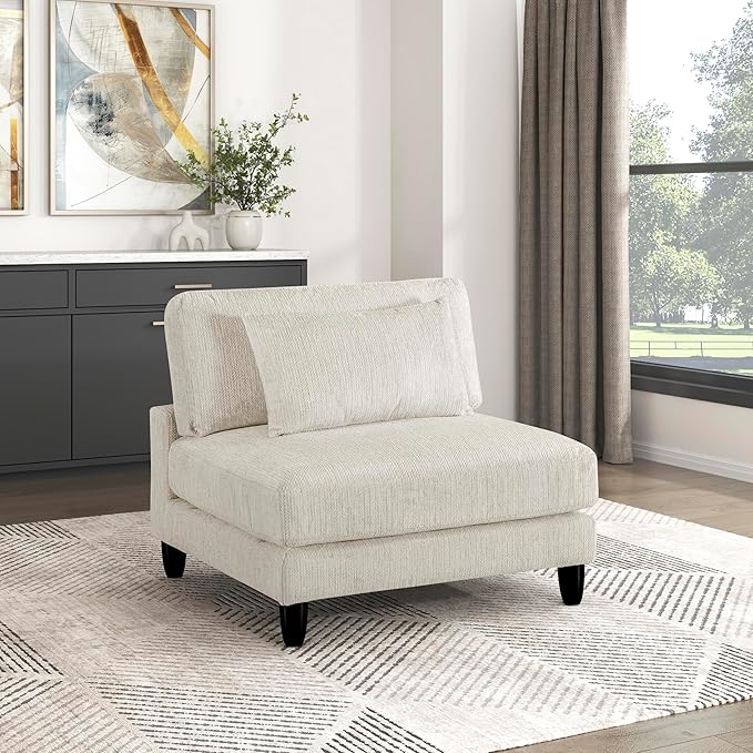 Lexicon Modular Sectional Sofa for Living Room, Microfiber Upholstery Armless Chair with Pillow, Units of Modular Sectional Couch, Upholstered Chair for Customizable Sectional Sofa Couch, Beige