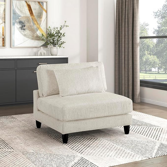 Lexicon Modular Sectional Sofa for Living Room, Microfiber Upholstery Armless Chair with Pillow, Units of Modular Sectional Couch, Upholstered Chair for Customizable Sectional Sofa Couch, Beige