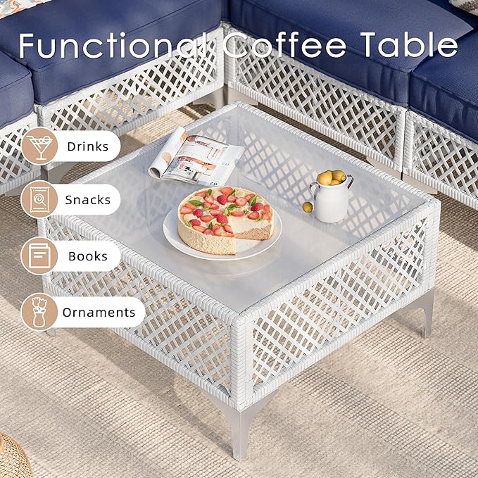 Vikiullf Patio Conversation Set, 5 Piece Outdoor Sectional Sofa Set with Coffee Table, Outdoor Wicker Furniture Set, for Small Patio, Balcony