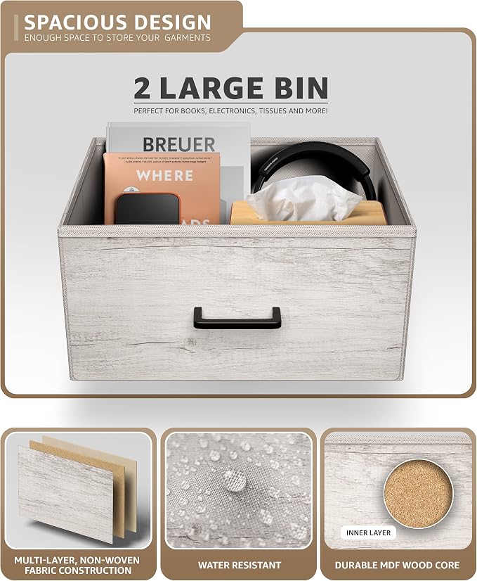 Sorbus Nightstand Dresser with 2 Faux Wood Drawers - Bedside Table Chest with Storage - Bedroom, Living Room, Closet & Dorm Furniture-Lamp Stand - Steel Frame, Wood Top, Easy Pull Fabric Bins - Image 5