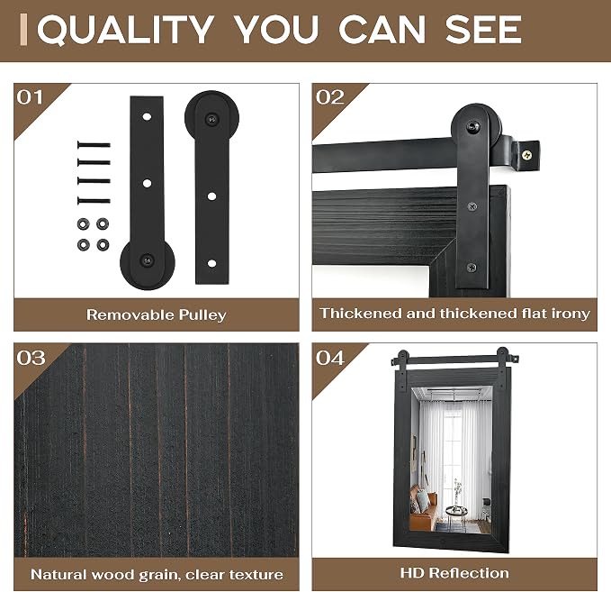 COGOOD Bathroom Mirrors for Over Sink - 42" x 29" Farmhouse Barn Door Mirror for Living Room, Entryway, Bedroom, Vanity Wall Decor Black - Image 5