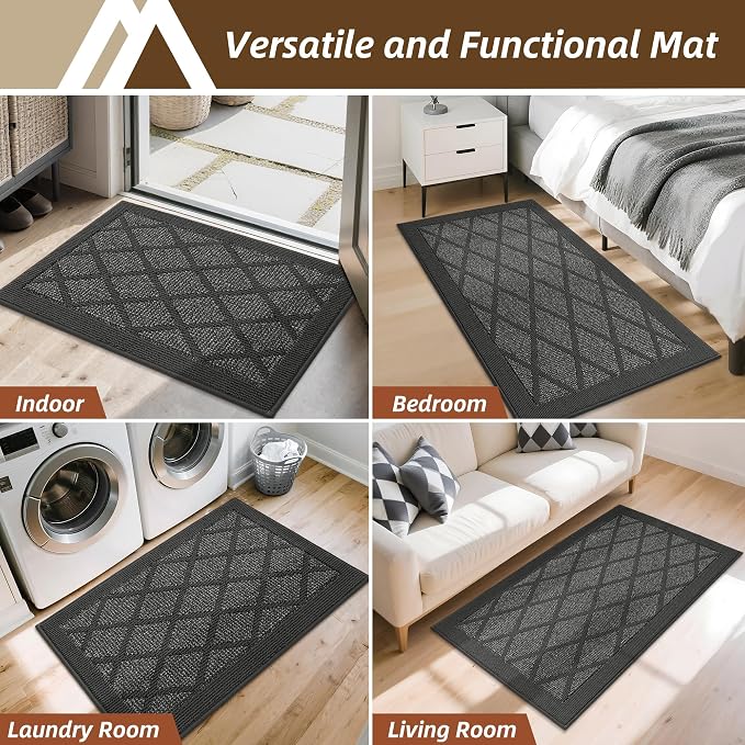 COSY HOMEER Non-Slip Door Mat 20"x32", Entryway Rugs Low Profile Absorbent Dirt Trapper Doormat for Front Entrance, Washable Polypropylene Entry Mat (Dark Grey) - Image 7