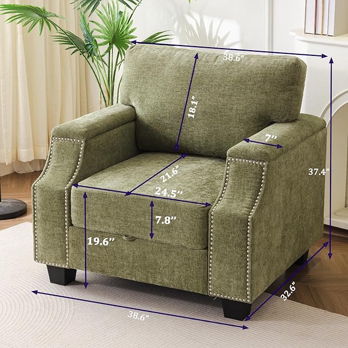 Oversized Accent Chair Set of 2 with Seat Storage,Comfy Living Room Chairs with Armrest Organizer,Oversize Armchair,Big Reading Chair,Sofa Chairs for Bedroom,Velvet,Green