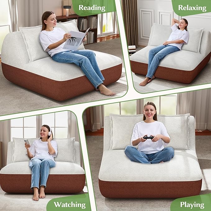 Hobestluk Small Couches for Small Spaces,42” Mini Loveseat Sofa 2-Seater Armless Sofa Chair with Side Pocket for Living Room,Bedroom,Dorm,Office (Terracotta+Beige)