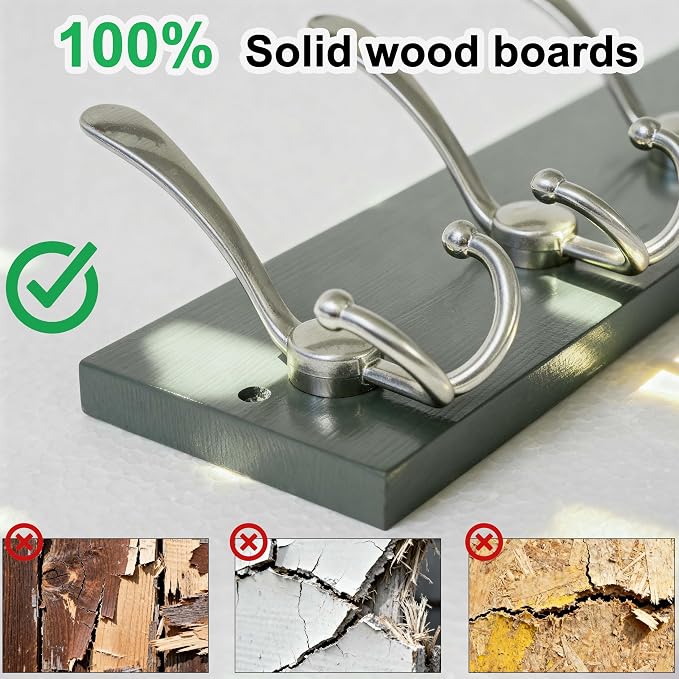 SKOLOO Creations Forest Green Solid Wood Wall Mounted Coat Rack, 10 Hooks, 38-1/8" Long - Kitchen, Mudroom, Entryway, Bathroom - Includes Mounting Hardware, Wall Coat Hanger, Towel Rack - Image 3