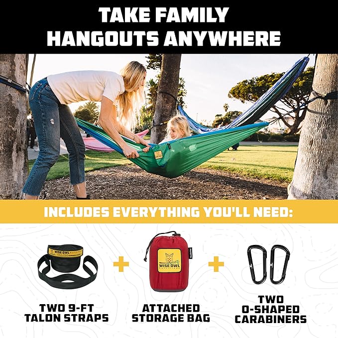 Wise Owl Outfitters Camping Hammock – 500lbs Portable Hammock with Tree Straps - Travel, Backpacking, Hiking, Outdoors Camping Gear - Single or Double - Image 3