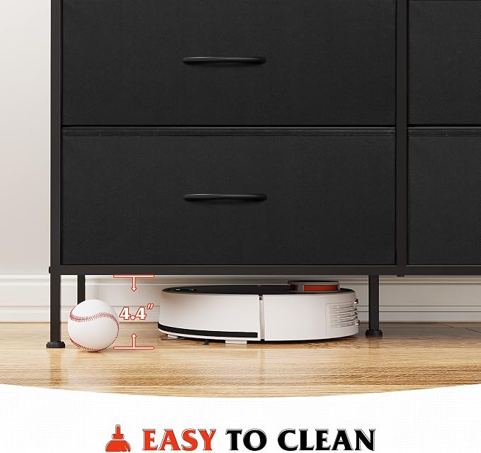 WLIVE Black Dresser for Bedroom with 6 Drawers, Dresser TV Stand for 50 Inches TV with Metal Frame, Wooden Top, Fabric Dresser for Closet, Hallway, Entryway, Black and Rustic Brown - Image 9