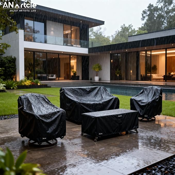 ANartcle Patio Furniture Covers 4 Piece Set, 600D Waterproof Heavy Duty Outdoor Furniture Covers,Fit Wicker Patio Loveseat, Swivel Rocker Chair and Coffee Table,Black - Image 4