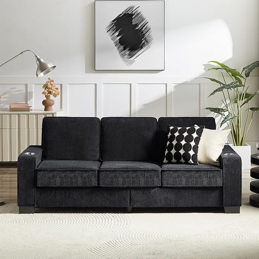 83" Modern Cloud Sofas for Living Room Bedroom, 3 Seat Modular Couch Soft Corduroy Upholstered Loveseat Couches with Cupholders for Home Apartment Office Studio