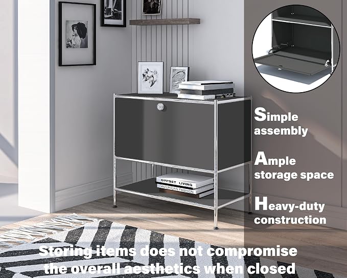 Metal Sidetable with Flap Door, 27.5" Height - DIY Modern Furnishing for Home, Office, Foyer, Bedroom - Night Stand, Book Shelf, Bookshelf, Cube Storage Organizer, Bedside Table (Grey) - Image 5