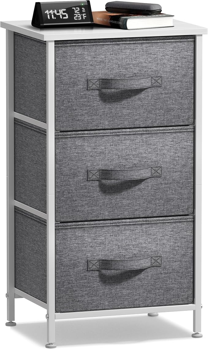 Sorbus Nightstand with 3 Drawers - Bedside Furniture & Night Stand End Table Dresser with Steel Frame, Wood Top, Easy Pull Fabric Bins for Home, Bedroom Accessories, Office & Dorm by Sorbus
