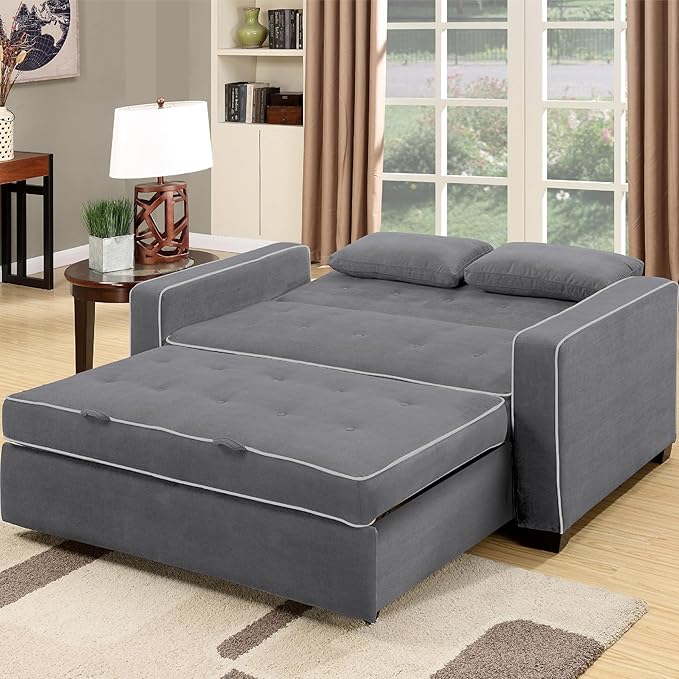 Serta Ainsley 72.6" Convertible Sleeper Sofa, Queen Size, Dreamcoil Comfort, Soft Woven Fabric, Charcoal