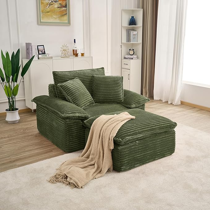 Comfy Boneless Cloud Sofa Chaise Oversized Fluffy Corduroy Upholstered Chaise Lounge for Living Room Bedroom, Modular Compressed Foam Cloud Daybed, Single Seat Sofa