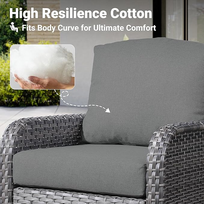 ovios 2-Piece Patio Furniture Set, Outdoor Wicker Sofa with Chairs, High Back Rattan Chair with Comfy Cushions for Porch Yard Deck, Dark Grey