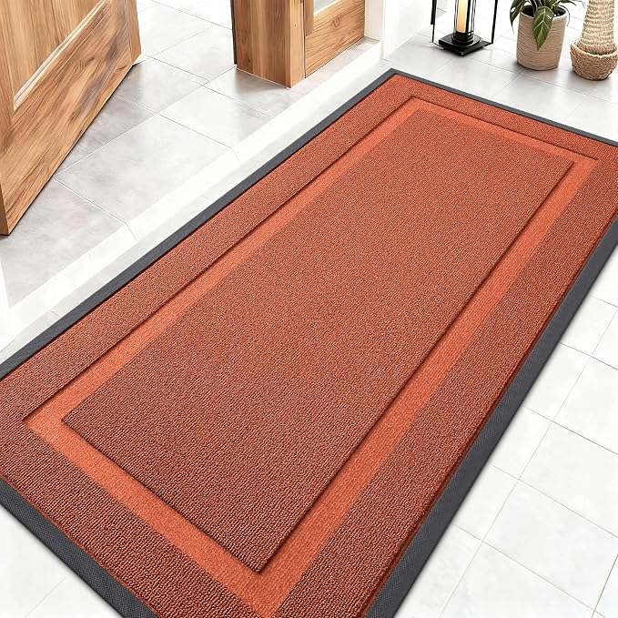 OLANLY Front Door Mat Indoor Outdoor Entrance, Waterproof All-Season, All-Weather Doormat, Sturdy Natural Rubber, Low Profile, Easy Clean Patio Porch Entryway Mat, 47x23, Vermillion Red by OLANLY