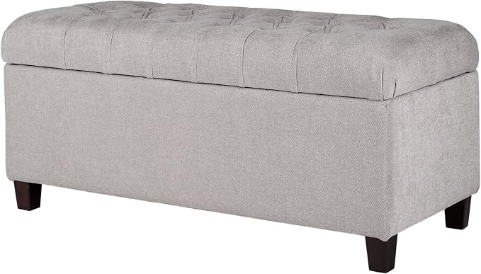 Homepop Home Decor | Tufted Ainsley Button Storage Ottoman Bench with Hinged Lid | Ottoman Bench with Storage for Living Room & Bedroom, Grey - Image 10