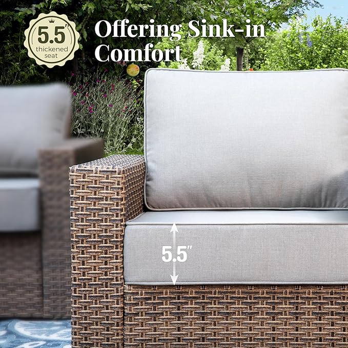 Patio Furniture Set, 6 Pieces Patio Conversation Set, Wicker Patio Furniture with 4 Swivel Chairs and 47'' Coffee Table, High Back Outdoor Conversation Set for Garden Backyard, Grey