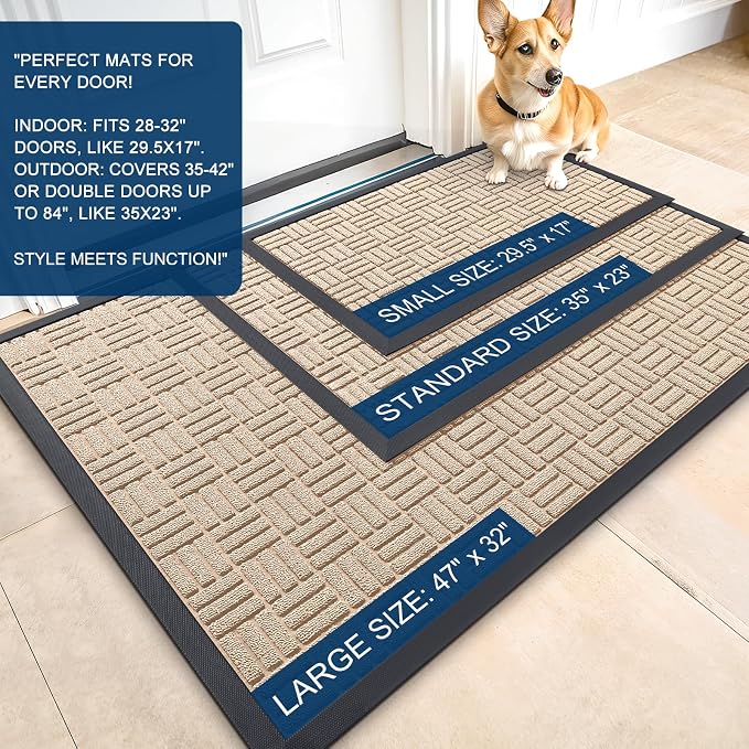 OLANLY Front Door Mat Outside Entrance 71x47, Absorbent, Heavy Duty Sturdy Natural Rubber Doormat Indoor Outdoor, Non-Slip, Stain and Fade Resistant, Low Profile Floor Mat for Entryway, Latte White - Image 2