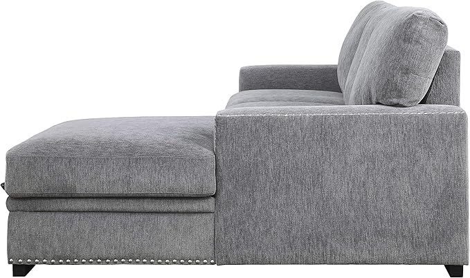 Lexicon Mid Century Modern Sectional Sleeper Sofa Bed Couch with Storage Chaise, Sectional Sofa Pull Out Couch Bed, Sectional Couch Lounge Sofa for Living Room Apartment, Right Side Chaise, Gray
