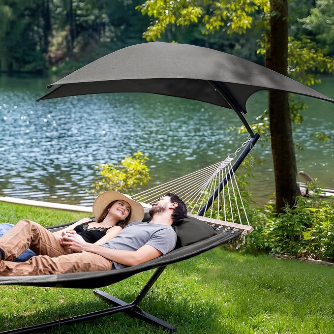 SUNCREAT Hammocks Standing Patio Hammock with Canopy, Portable Hammock with Stand Foldable, Patent Pending, Dark Gray - Image 2