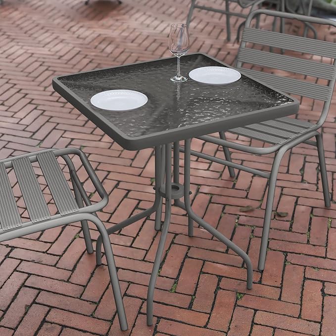 Flash Furniture Barker 23.5'' Square Tempered Glass Metal Table, Silver - Image 7