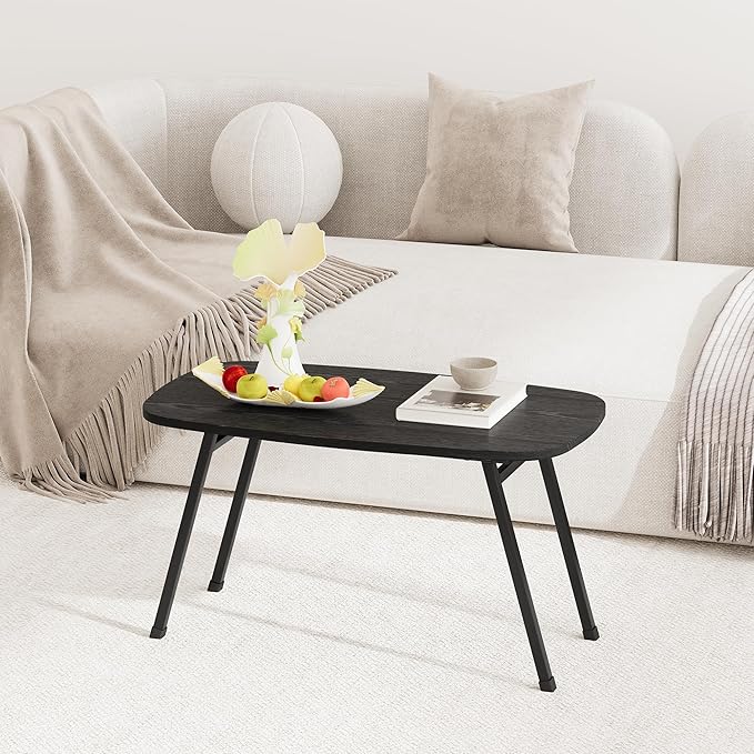 Foldable Coffee Table for Small Spaces,Small Coffee Table Folding,Rectangular Center Table for Living Room, Modern Floor Table,Mid Century Low Tables for Home, Office, Dorm,Easy Assembly,Black