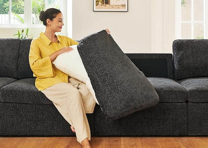 HONBAY Modular Sectional Sleeper Couch, Sectional Sofa with Storage Ottoman, Sleeper Sectional Couches for Living Room, Grey