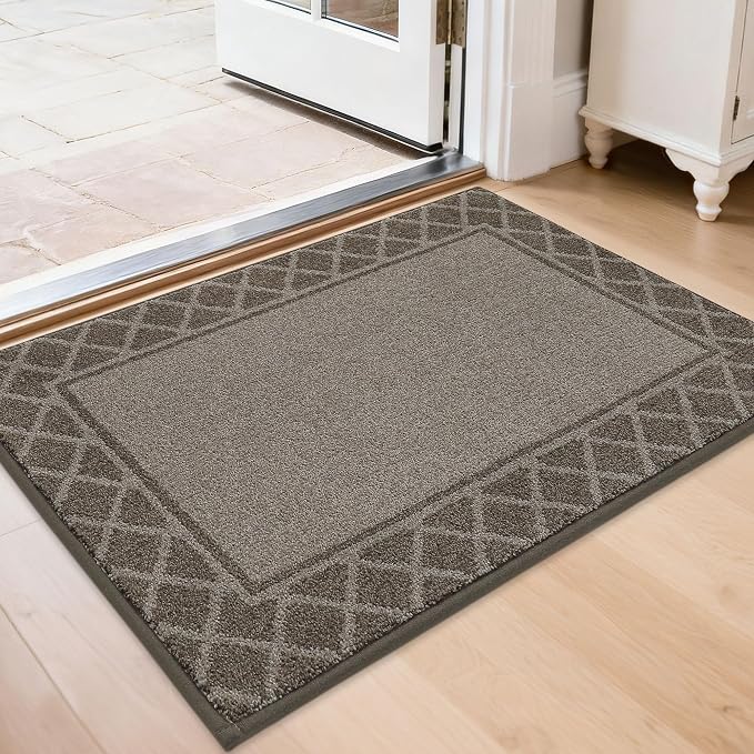 BEQHAUSE Door Mat Indoor Entrance Dirt Trapper Rugs for Entryway Non Slip Welcome Mat Absorbent Floor Mat Low Profile Washable Front Doormat for Dirty Paws, 20" x 32", Brown by BEQHAUSE