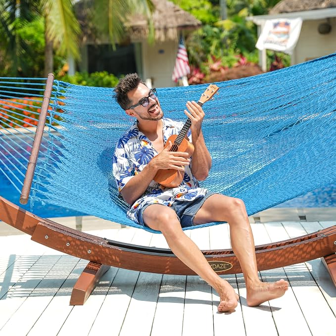 Lazy Daze Hammocks 10.5 FT Double 2 Person Caribbean Rope Hammock, Hand Woven Polyester Hammock with Spreader Bars, for Outside Outdoor Backyard Patio Poolside, 450 LBS Capacity, Sky Blue - Image 9