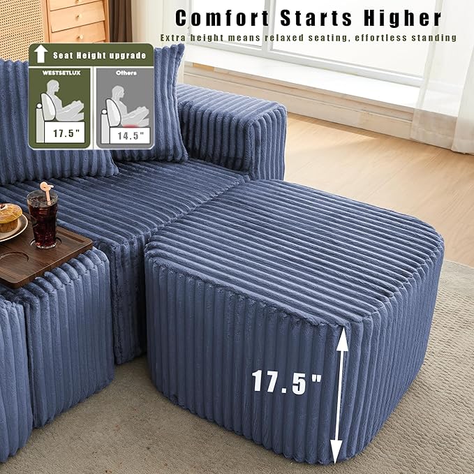 Oversized Cloud Modular Sectional Sofa Boneless Couch with Movable Ottomans,Free Combination Memory Foam Floor Couch with Charging Port & Cup Holders for Living Room | Coffee Table Board, Wireless Charge, No Assembly