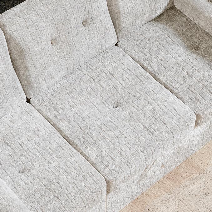 Convertible Queen Sofa Bed, 63 Inch Chenille Pull Out Couch with Side Table, 3 Seat Pull Out Sofa Bed with Level Adjustable Backrest, Comfy Sleeper Sofas for Living Room, Apartment, Beige