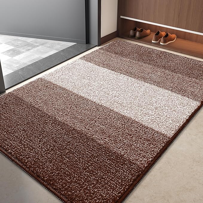 Kitinjoy Indoor Outdoor Door Mat, 40x32 Non-Slip Absorbent Dirt Trapper, Low-Profile Washable Inside Entrance Front Floor Mat, Sturdy Soft Entry Doormats for Entryway, Brown by Kitinjoy
