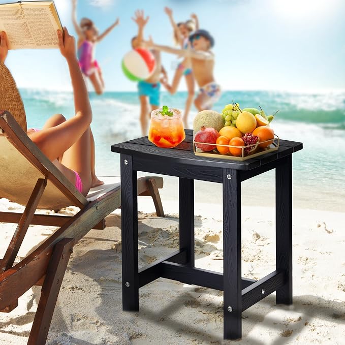 Y&M Outdoor Side Table, HIPS Adirondack Small Single Table, Waterproof Square Outside Table, Balcony Modern End Tables for Patio, Pool, Beach, Porch, Deck, Indoor or Outdoor Use (Black, 2 Pack) - Image 5