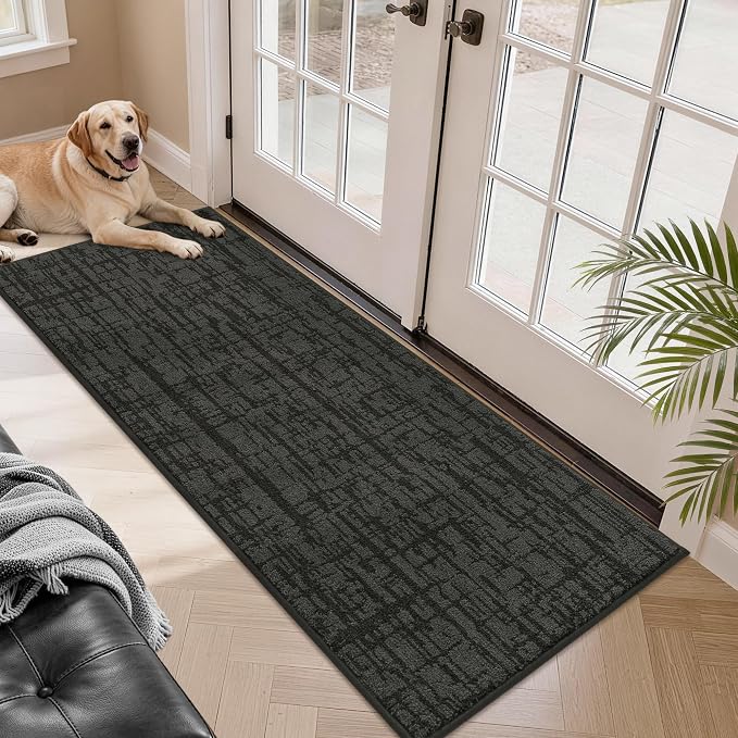 COSY HOMEER Door Mat 24" x 60" Non-Slip Washable Entryway Rug,Dirt Trapper Door Mat Indoor Entrance,Stain Resistant Absorbent Welcome Mats for Front Back Doormats and Wet Shoes,Dark Grey by COSYHOMEER
