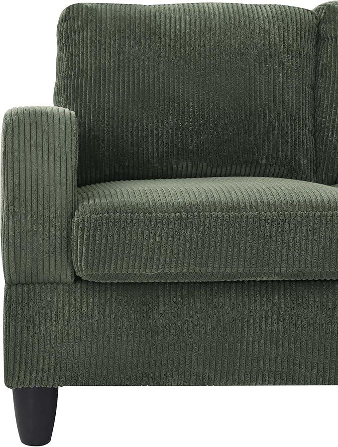 Ball & Cast 101" Convertible U Shaped Couch with Ottoman, Corduroy 4 Seater Modular Sectional Sofa, Corner Sectional Couches for Living Room,Office, Green