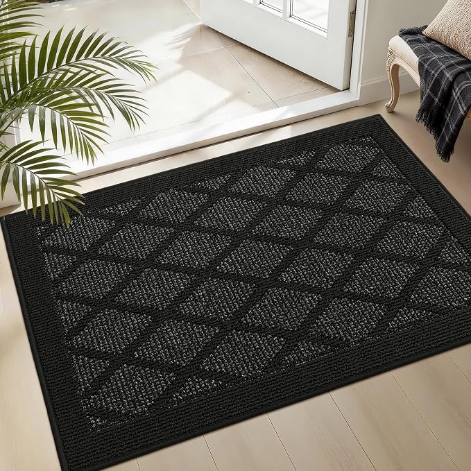 COSY HOMEER Non-Slip Door Mat 24"x36", Entryway Rugs Low Profile Absorbent Dirt Trapper Doormat for Front Entrance, Washable Polypropylene Entry Mat (Black) by COSYHOMEER